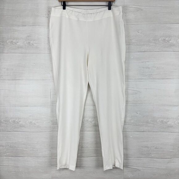Eileen Fisher Pull On Pants Women L Washable Stretch Crepe Slim Ankle White - Picture 1 of 14